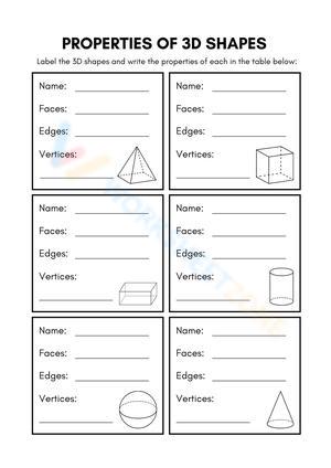 Properties of 3D Shapes Worksheet