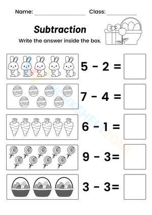 Black and White Easter Subtraction Worksheet