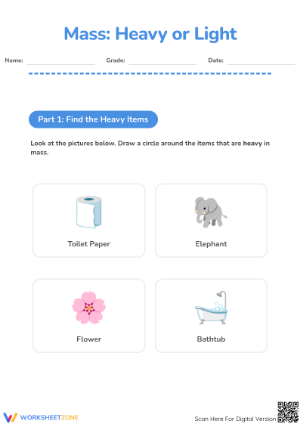Printable Mass Measurement Worksheet | Grade K-1 Math