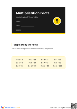 Grade 3 9 Times Table — Printable No-Prep Worksheet