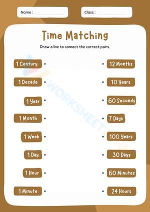 Brown Simple Time Matching Worksheet
