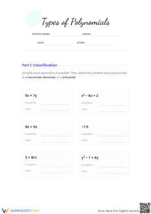 Printable Types of Polynomials Worksheet | Algebra 1 Ready