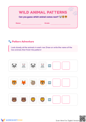Essential Animal Patterns Worksheet | Grade K Math