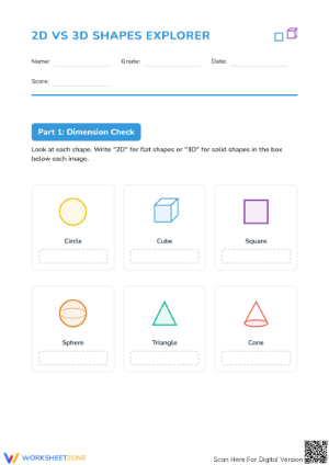 Grade 1 2D and 3D Shapes — Printable No-Prep Worksheet