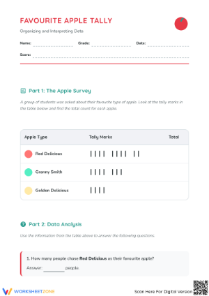 Grade 1 Favourite Apple Tally — Printable No-Prep Worksheet
