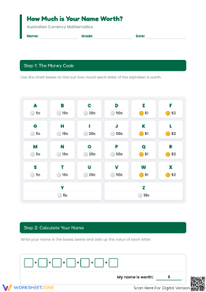 How Much is Your Name Worth? Essential Money Worksheet