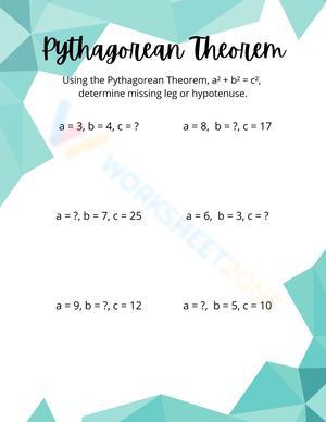 Pythagorean Theorem Math Worksheet