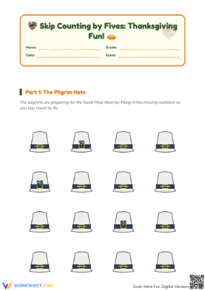 Skip Counting by Fives Thanksgiving Worksheet | Printable