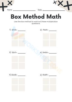 Box Method Multiplication Math Worksheet