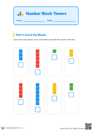 Printable Number Block Towers Counting Worksheet | Grade K