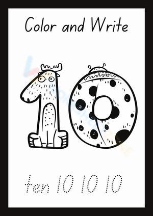 Black and White Animal Number Ten Worksheet