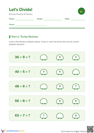 Printable Division Mastery Worksheet | Grade 3 Math