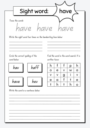 Sight Words Spelling Worksheet | Grade 1 Essential