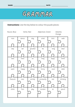 Parts of Speech Worksheet — Grade 3 Printable