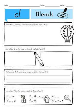 Grade 1 Consonant Blends — Printable No-Prep Worksheet