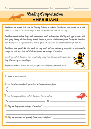 Amphibians Reading Worksheet | Grade 3 Essential