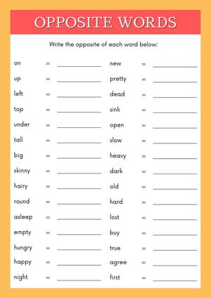 Grade 1 Opposite Words — Printable No-Prep Worksheet