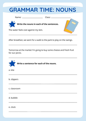Printable Nouns Worksheet | Grade 2 English Grammar