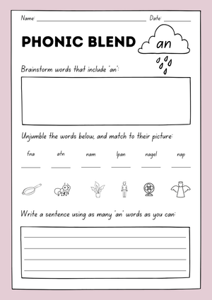 Grade 1 Phonics 'an' Blend — Printable No-Prep Worksheet