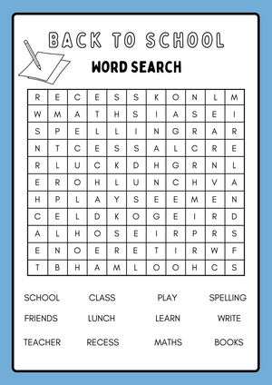 Back to School Word Search - Find School Words (Grades 1-3)
