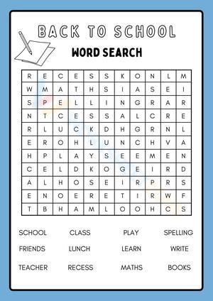 Back to School Word Search - Find School Words (Grades 1-3)