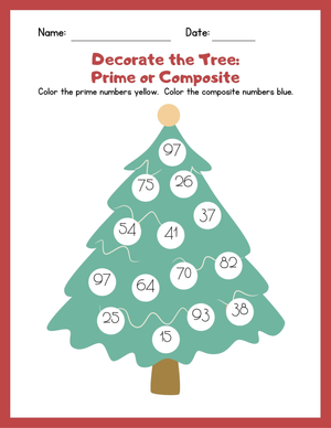 Printable Christmas Prime and Composite Math Worksheet