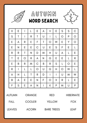 Autumn Word Search Worksheet | Grade 2 Printable