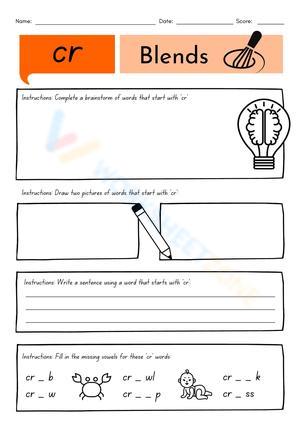 CR Blends Printable Worksheet | Grade 1 ELA
