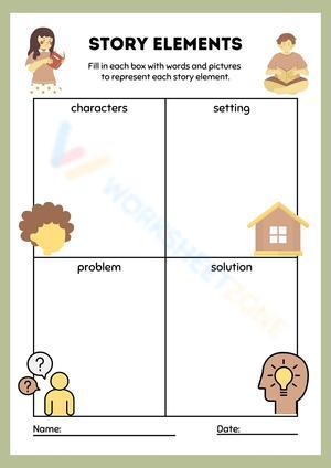 Colorful Illustrative Reading Story Elements Worksheet