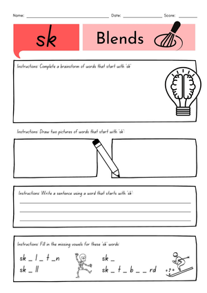 Grade 1 SK Blends — Printable No-Prep Worksheet