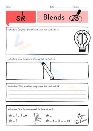 Grade 1 SK Blends — Printable No-Prep Worksheet