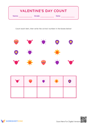 Valentine's Day Counting Worksheet | Grade K Essential