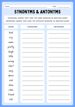 Grade 4 Synonyms & Antonyms — Printable No-Prep Worksheet