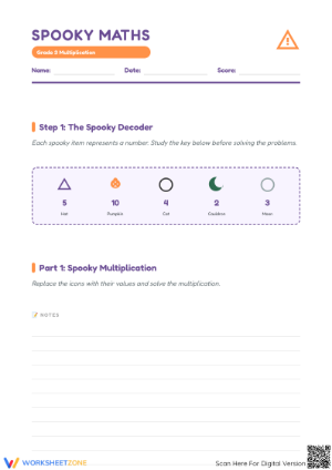 Printable Grade 3 Spooky Multiplication Math Worksheet