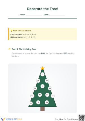 Printable Even or Odd Christmas Tree Worksheet | Grade 2