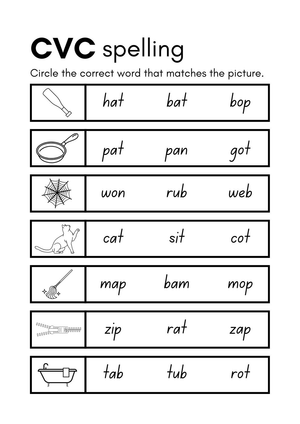 CVC Spelling Worksheet — Printable Grade K ELA