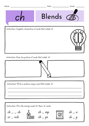 Grade 1 ch Digraphs — Printable No-Prep Worksheet
