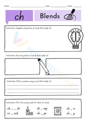 Grade 1 ch Digraphs — Printable No-Prep Worksheet