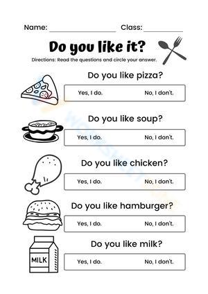 Black and White Food Likes and Dislikes Worksheet