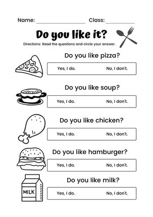 Food Likes and Dislikes Worksheet | Printable Grade K