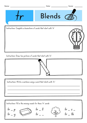 Essential Word Blends 'tr' Worksheet | Grade 1 ELA