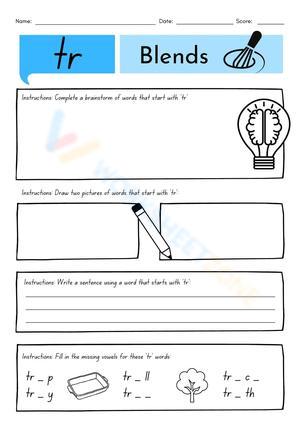 Essential Word Blends 'tr' Worksheet | Grade 1 ELA