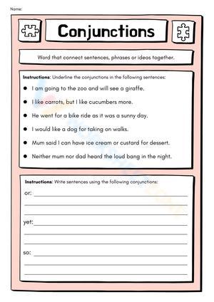 Literacy Conjunctions Worksheet