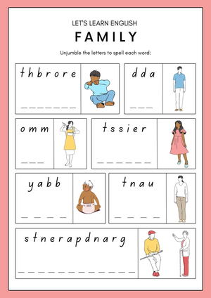 ESL Family Spelling Worksheet | Grade 1 Printable