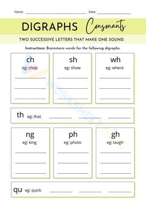 Digraph Consonants Worksheet