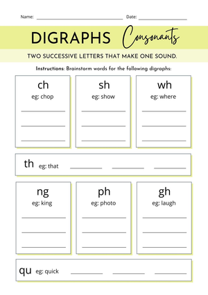 Grade 1 Consonant Digraphs — Printable No-Prep Worksheet
