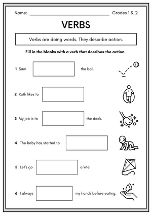 Grade 1 Action Verbs — Printable No-Prep Worksheet