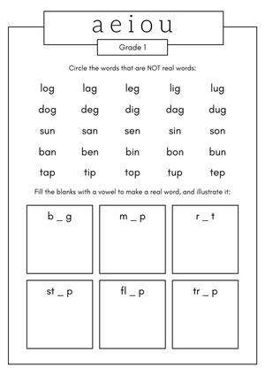 Grade 1 Short Vowels — Printable No-Prep Worksheet