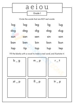 Grade 1 Short Vowels — Printable No-Prep Worksheet