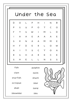 Under the Sea Word Search | Grade 1 Printable